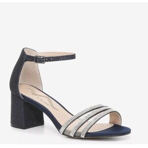 Nina Nagida Rhinestone Peep Toe Dress Sandal Block Heel Navy‎ Womens Size 6M